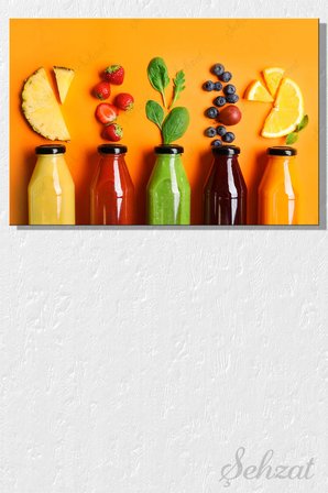 Yatay Kanvas Duvar Tablosu Tekli Kafe Juice Bar Mutfak Detoks Meyve Suyu Smoothie Sağlık Diyet