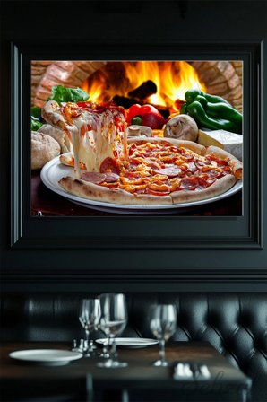 Yatay Tekli Kanvas Duvar Tablosu Modern Lokanta Kafe Restoran Mutfak Pizza Margarita Taş Fırın