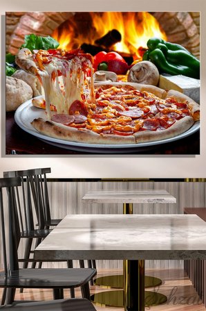 Yatay Tekli Kanvas Duvar Tablosu Modern Lokanta Kafe Restoran Mutfak Pizza Margarita Taş Fırın