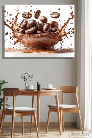 Yatay Tekli Kanvas Duvar Tablosu Modern Kafe Restoran Yeni Nesil Kahveci Köpük Çekirdek Kahve