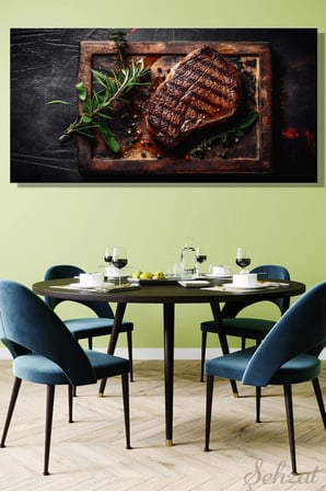 Panoramik Yatay Tekli Kanvas Duvar Tablosu Lokanta Kafe Restoran Mutfak Etçi Izgara Dana Biftek