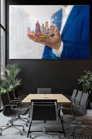 Kanvas Duvar Tablosu Yatay Tekli Emlakçı Emlak Ofisi İnşaat Gyo 5G Dijital Veri Ticari Teknoloji