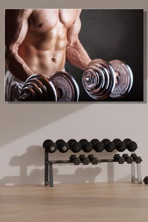 Duvar Tablosu Panoramik Yatay Kanvas Tekli Spor Salonu Gym Ofis Fitness Kas Dambıl Halter Vücut