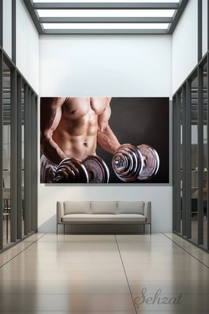 Duvar Tablosu Panoramik Yatay Kanvas Tekli Spor Salonu Gym Ofis Fitness Kas Dambıl Halter Vücut