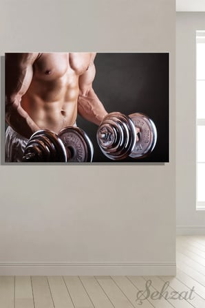 Duvar Tablosu Panoramik Yatay Kanvas Tekli Spor Salonu Gym Ofis Fitness Kas Dambıl Halter Vücut