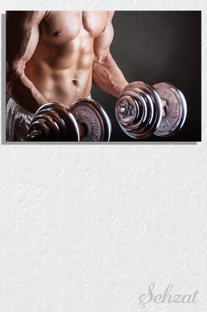 Duvar Tablosu Panoramik Yatay Kanvas Tekli Spor Salonu Gym Ofis Fitness Kas Dambıl Halter Vücut
