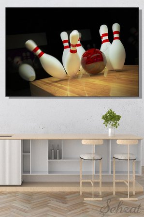 Yatay Kanvas Duvar Tablosu Tekli Ofis Eğlence Merkezi Oyun Salonu Bowling Labut Strike 3D Rekabet