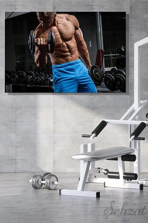 Duvar Tablosu Yatay Kanvas Tekli Spor Salonu Gym Ofis Fitness Kas Dambıl Vücut Geliştirme