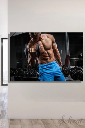 Duvar Tablosu Yatay Kanvas Tekli Spor Salonu Gym Ofis Fitness Kas Dambıl Vücut Geliştirme