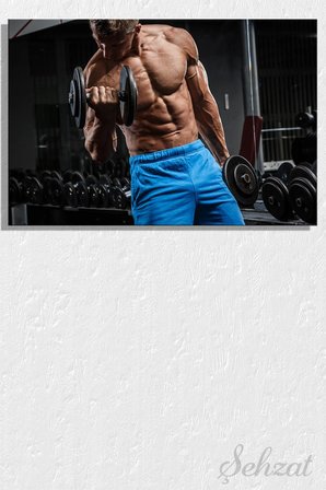 Duvar Tablosu Yatay Kanvas Tekli Spor Salonu Gym Ofis Fitness Kas Dambıl Vücut Geliştirme