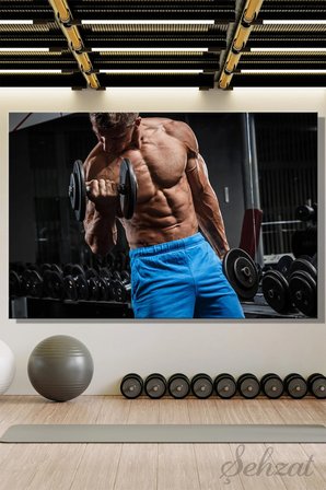 Duvar Tablosu Yatay Kanvas Tekli Spor Salonu Gym Ofis Fitness Kas Dambıl Vücut Geliştirme