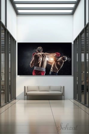 Yatay Kanvas Duvar Tablosu Tekli Ofis Spor Salonu Klübü Gym Boks Maçı Boksör MMA Yumruk