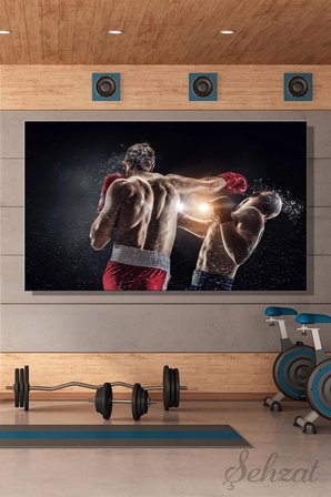 Yatay Kanvas Duvar Tablosu Tekli Ofis Spor Salonu Klübü Gym Boks Maçı Boksör MMA Yumruk