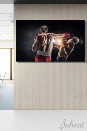 Yatay Kanvas Duvar Tablosu Tekli Ofis Spor Salonu Klübü Gym Boks Maçı Boksör MMA Yumruk