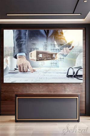 Yatay Tekli Kanvas Duvar Tablosu Modern Emlakçı İnşaat Gyo Mimari Çizim Ev Proje Mühendislik Plan