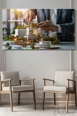 Panoramik Yatay Tekli Kanvas Duvar Tablosu Emlakçı Emlak Ofisi İnşaat 3D Mimari Modelleme Proje