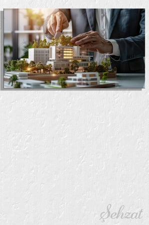 Panoramik Yatay Tekli Kanvas Duvar Tablosu Emlakçı Emlak Ofisi İnşaat 3D Mimari Modelleme Proje