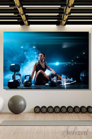 Duvar Tablosu Yatay Kanvas Tekli Spor Salonu Gym Kondisyon Fitness Kas Kardiyo Dambıl Girya