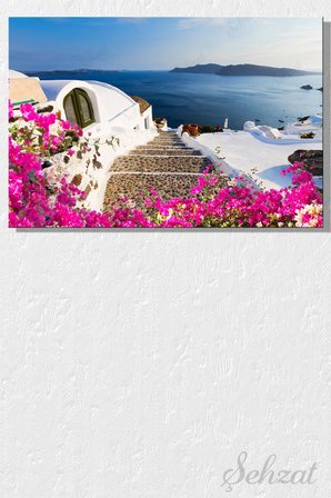 Yatay Kanvas Duvar Tablosu Tekli Salon Yatak Odası Ofis Yunanistan Santorini Oia Köyü Manzara