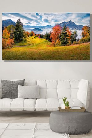 Panoramik Yatay Kanvas Duvar Tablosu Tekli Salon Yatak Odası Ofis İsviçre Lucerne Gölü Alpler