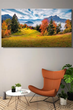 Panoramik Yatay Kanvas Duvar Tablosu Tekli Salon Yatak Odası Ofis İsviçre Lucerne Gölü Alpler