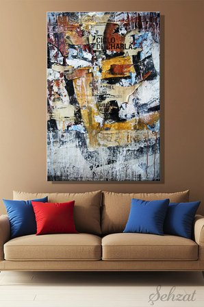 Dikey Kanvas Duvar Tablosu Tekli Salon Yatak Odası Ofis Tipografi Kağıdı Dokusu Yırtık Poster