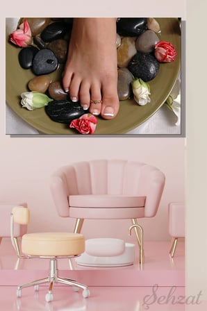 Yatay Kanvas Duvar Tablosu Tekli Kuaför Güzellik Salonu French Manikür Pedikür SPA Taş Çiçek Yüzük