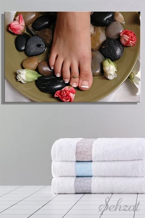 Yatay Kanvas Duvar Tablosu Tekli Kuaför Güzellik Salonu French Manikür Pedikür SPA Taş Çiçek Yüzük
