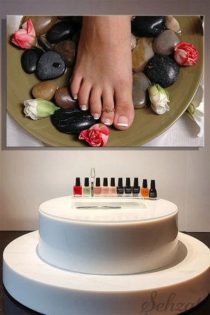 Yatay Kanvas Duvar Tablosu Tekli Kuaför Güzellik Salonu French Manikür Pedikür SPA Taş Çiçek Yüzük