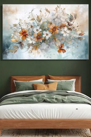 Yatay Kanvas Duvar Tablosu Tekli Salon Mutfak Yatak Odası Ofis Nostaljik Kır Çiçekleri Floral Soft