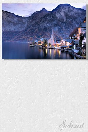Yatay Tekli Kanvas Duvar Tablosu Modern Salon Yatak Odası Ofis Avusturya Hallstatt Gölü Manzara