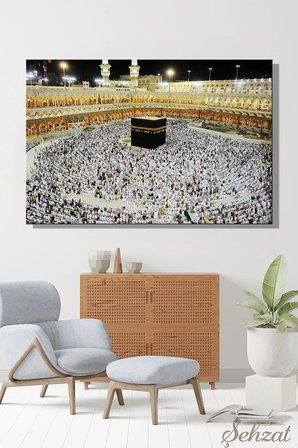 Duvar Tablosu Yatay Kanvas Tekli Salon Mutfak Ofis Din Kabe İslam Mekke Medine Hac