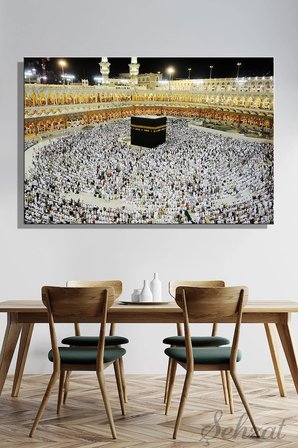 Duvar Tablosu Yatay Kanvas Tekli Salon Mutfak Ofis Din Kabe İslam Mekke Medine Hac