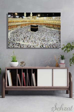 Duvar Tablosu Yatay Kanvas Tekli Salon Mutfak Ofis Din Kabe İslam Mekke Medine Hac