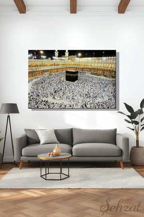 Duvar Tablosu Yatay Kanvas Tekli Salon Mutfak Ofis Din Kabe İslam Mekke Medine Hac