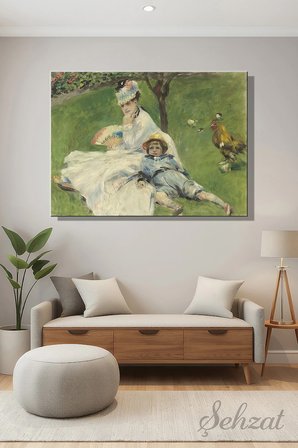 Yatay Kanvas Duvar Tablosu Salon Yatak Odası Ofis Madame Monet and Her Son Pierre Auguste Renoir
