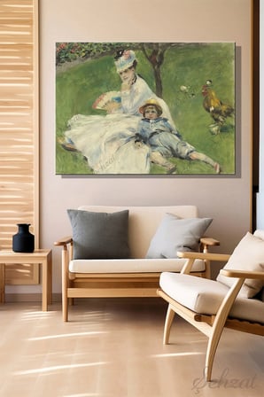 Yatay Kanvas Duvar Tablosu Salon Yatak Odası Ofis Madame Monet and Her Son Pierre Auguste Renoir
