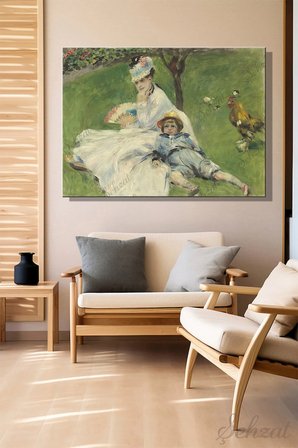 Yatay Kanvas Duvar Tablosu Salon Yatak Odası Ofis Madame Monet and Her Son Pierre Auguste Renoir