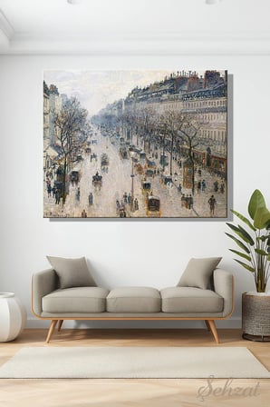 Yatay Kanvas Duvar Tablosu Salon Yatak Odası Camille Pissarro Montmartre Bulvarı Kış Sabahı
