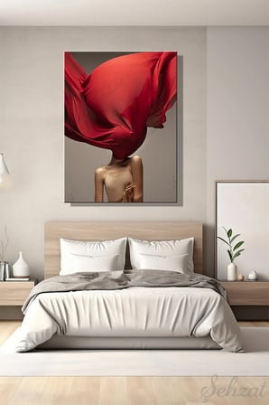 Dikey Kanvas Duvar Tablosu Tekli Salon Mutfak Yatak Odası Ofis Kadın Kırmızı Women Red