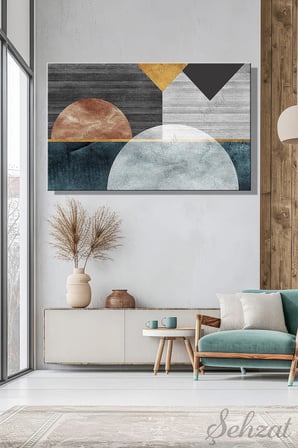 Yatay Kanvas Duvar Tablosu Tekli Salon Mutfak Yatak Odası Ofis Soyut Geometrik