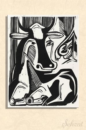 Dikey Kanvas Duvar Tablosu Tekli Salon Mutfak Yatak Odası Ofis Soyut Ernst Ludwig Kirchner İnek