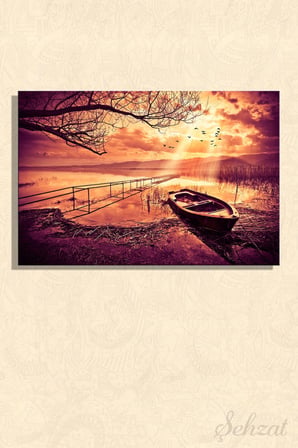 Kanvas Duvar Tablosu Yatay Tekli Salon Mutfak Yatak Odası Ofis Tekne Göl Doğa Manzara Günbatımı