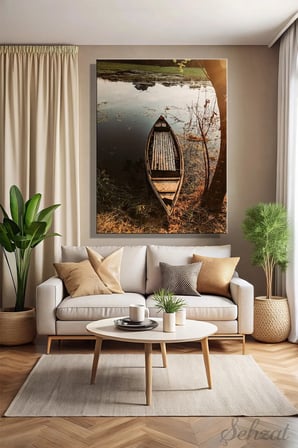 Şehzat Balıkçı Teknesi ve Göl Manzaralı Kanvas Tablo 20x30 cm
