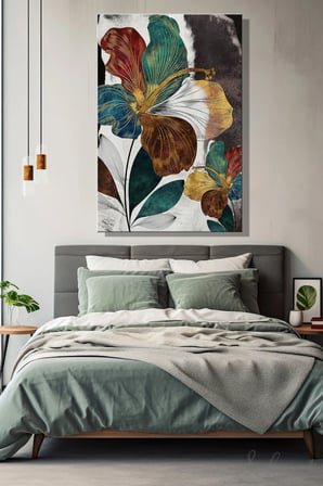 Dikey Kanvas Duvar Tablosu Tekli Salon Mutfak Yatak Odası Ofis Golden Bloom Symphony Tropikal Çiçek