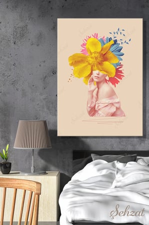 Kanvas Duvar Tablosu Dikey Tekli Salon Mutfak Yatak Odası Ofis Kadın Soyut Çağdaş Sanat Portre Çiçek
