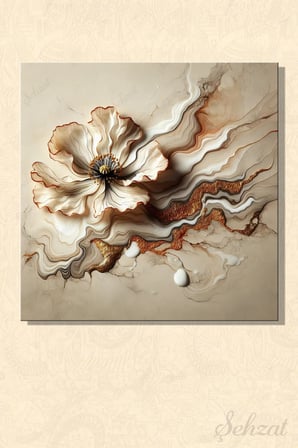 Şehzat Kanvas Tablo 30x30 cm Altın Beyaz Soyut Çiçek