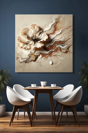 Şehzat Kanvas Tablo Soyut Çiçek 40 x 40 cm Altın Beyaz
