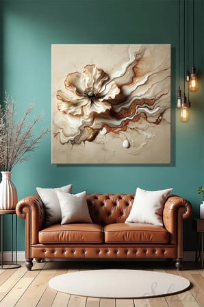 Şehzat Kanvas Tablo 90 x 90 cm Altın Beyaz Soyut Çiçek