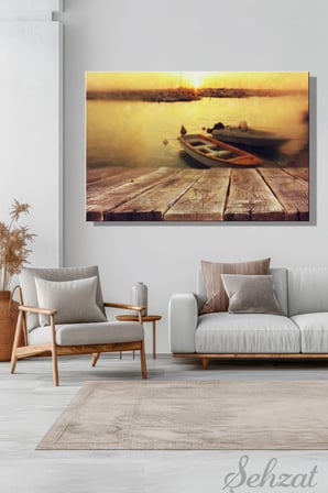 Şehzat Gün Batımı İskele Tekne Kanvas Tablo 20x30 cm